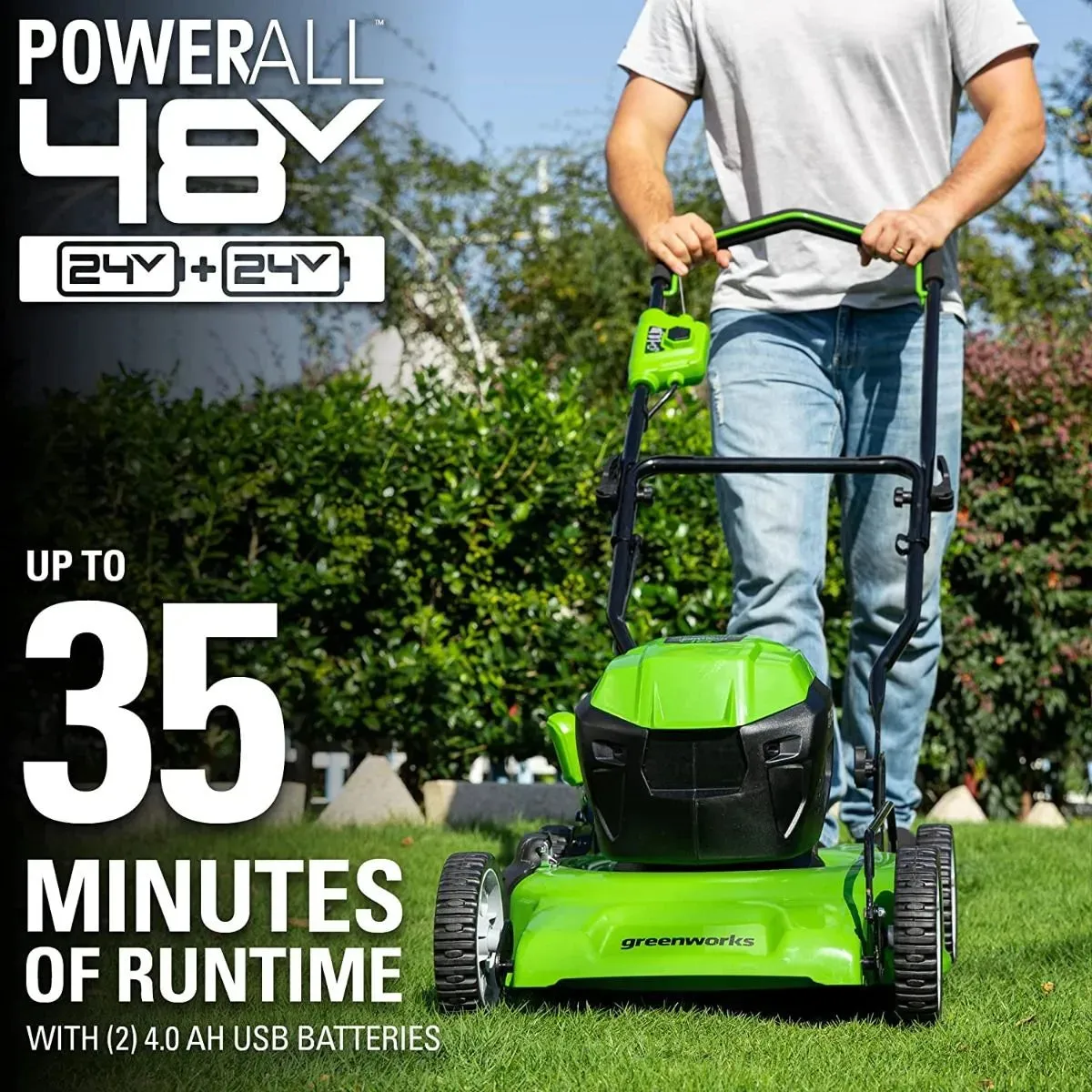 48V (2x24V) 19" Cordless Battery Push Lawn Mower w/ Two (2) 4.0Ah Batteries & Dual Port Rapid Charger