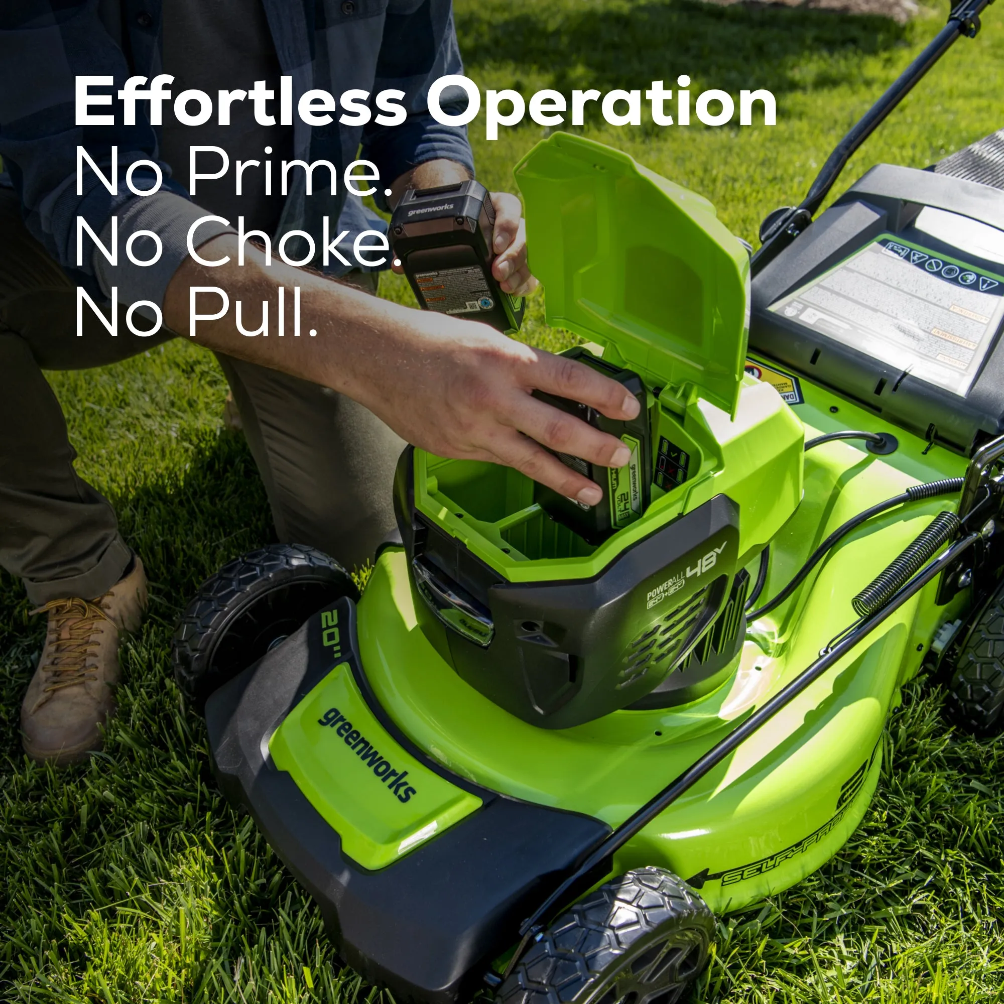 48V (2x24V) 20" Cordless Battery Push Mower w/ Two (2) 4.0Ah USB Batteries & Dual Port Rapid Charger