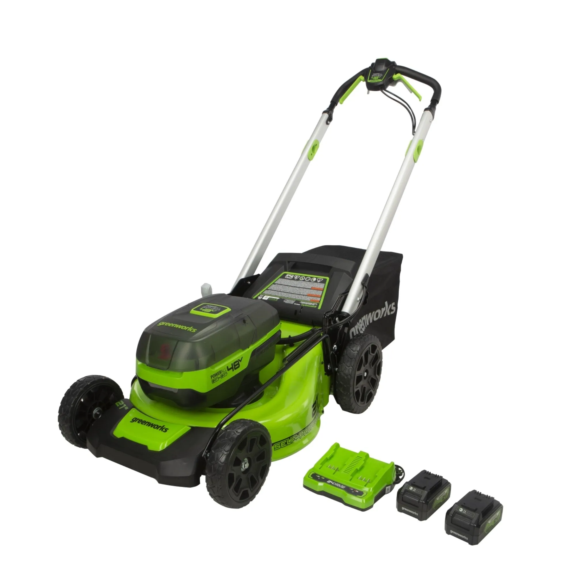 48V (2x24V) 21" Cordless Battery Brushless Self-Propelled Mower w/ (2) 5.0Ah USB Batteries & 4A Dual Port Charger