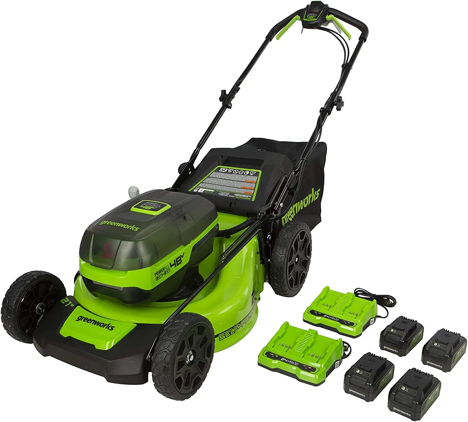 48V (2x24V) 21" Cordless Battery Self-Propelled Lawn Mower w/ (4) 4.0Ah Batteries & (2) Dual Port Chargers