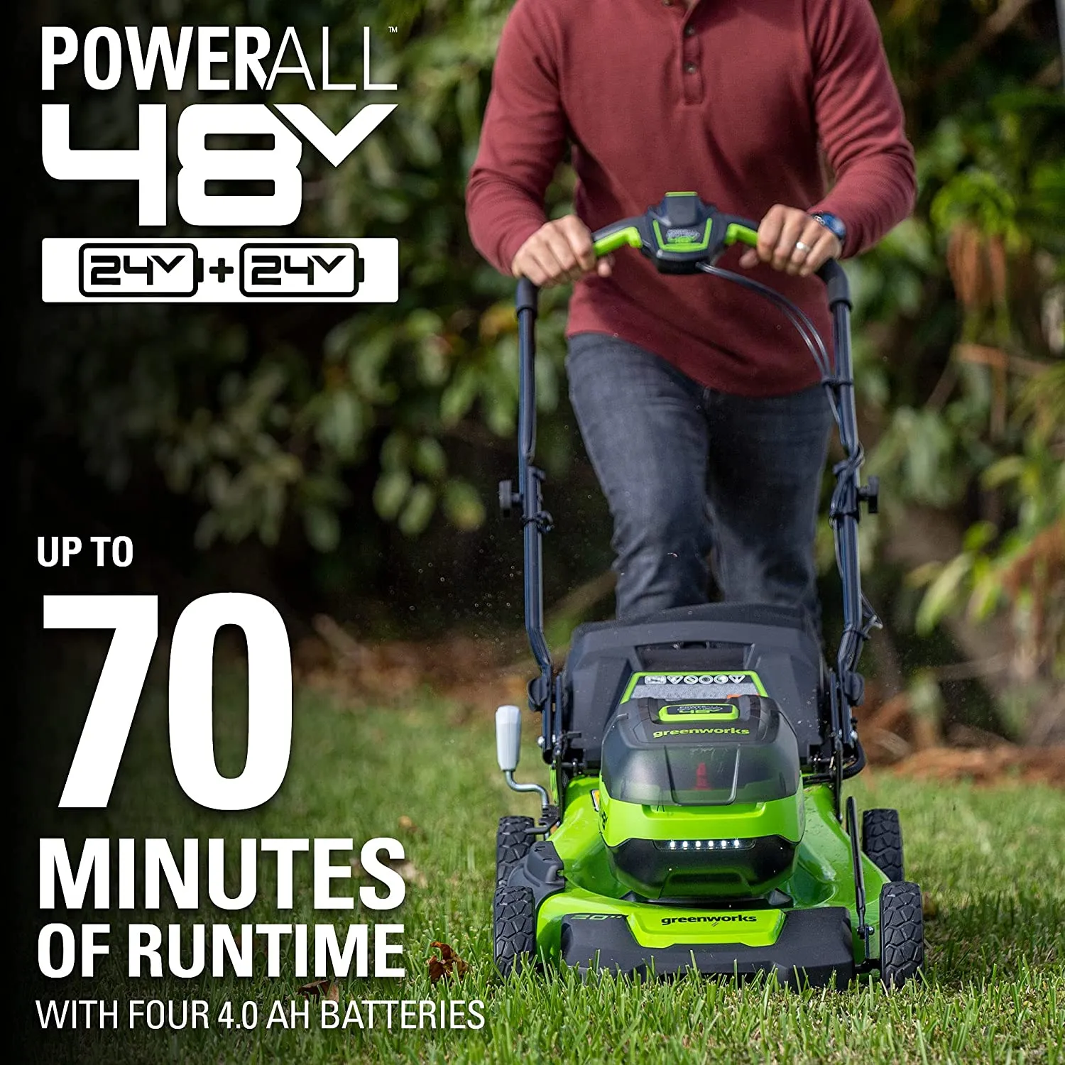 48V (2x24V) 21" Cordless Battery Self-Propelled Lawn Mower w/ (4) 4.0Ah Batteries & (2) Dual Port Chargers