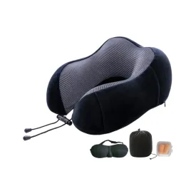 4Pcs Airplane Travel Kit With Neck Pillow,Eye Masks,Earplugs-Black