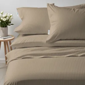 6 Piece Duvet Cover Set 240x260cm King - Light Brown Stripe