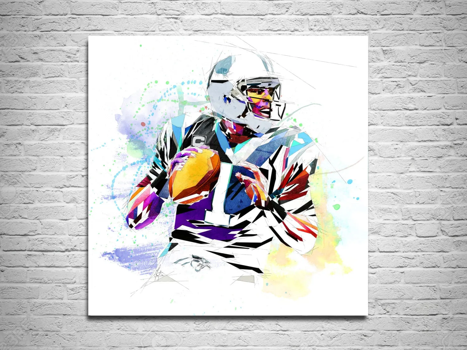 Abstract Canvas Cam Newton Football Art, Carolina Panthers Football Player Poster NFL-CN01