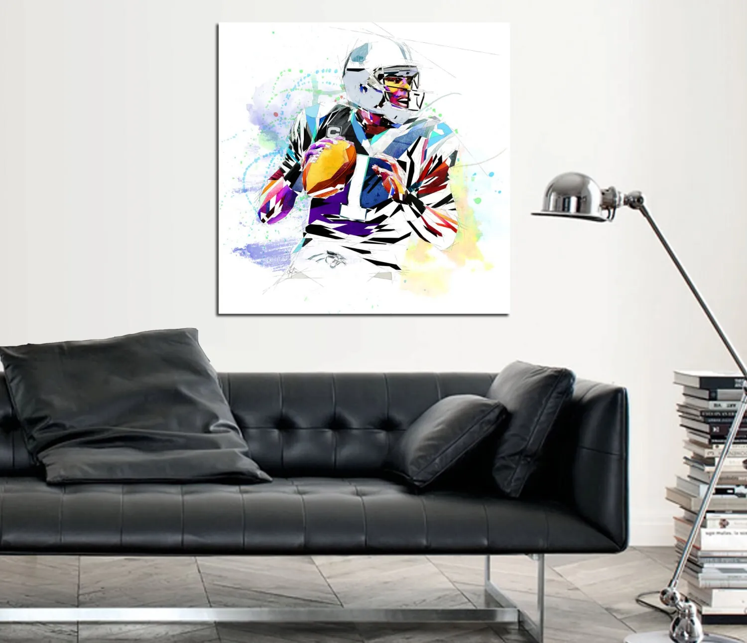 Abstract Canvas Cam Newton Football Art, Carolina Panthers Football Player Poster NFL-CN01