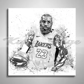 Abstract Canvas Print LeBron James Basketball Wall Art, Black and White Sports Wall Decor NBA-LJ03