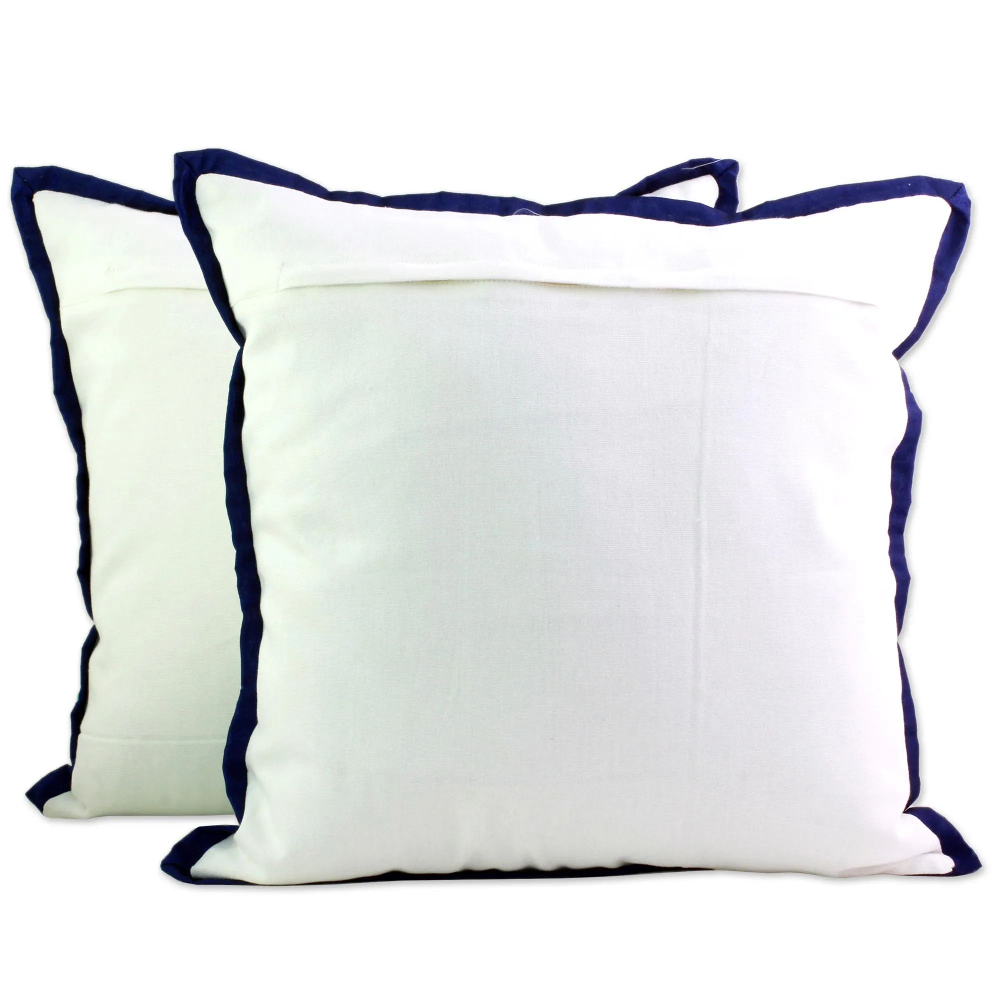 Alluring Leaves 100% Cotton Blue and White Cushion Covers from India (Pair)