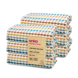 Anko Australia 100% Cotton 520 GSM Large Malmo Bath Towel | Set of 6 | Super-Soft, Absorbent, Quick-Drying | Multicolor Checkered Towel for Men, Women & Kids | 140x70 cm |Travel, Gym, Spa Towel