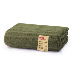 Anko Australia 100% Cotton 700 GSM Large Ribbed Bath Towel | Set of 1 | Super-Soft, Absorbent, Quick-Drying | Olive Green Towel for Men, Women & Kids | 135x68 cm |Travel, Gym, Spa Towel