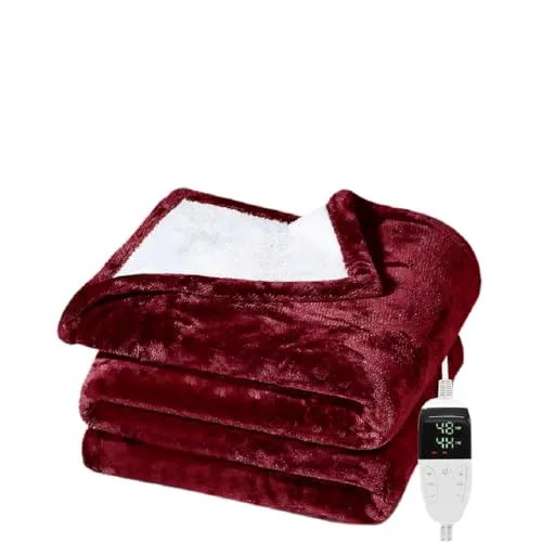 ARCOVA HOME Heated Throw Blanket, Electric Blanket Throw with 6 Heating Levels and 2-10 Hours Time Settings, Flannel to Sherpa Super Cozy Heated Blanket, 60x60 inch (Maroon)