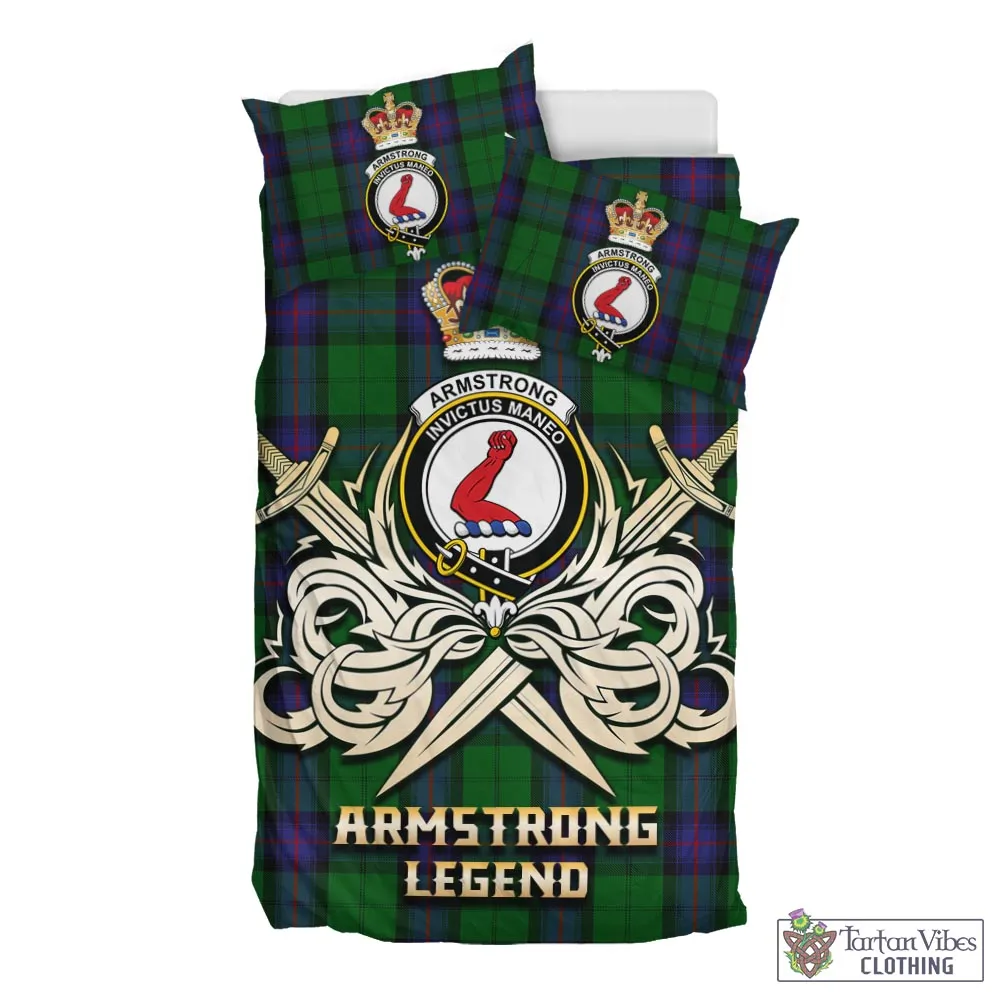 Armstrong Tartan Bedding Set with Clan Crest and the Golden Sword of Courageous Legacy