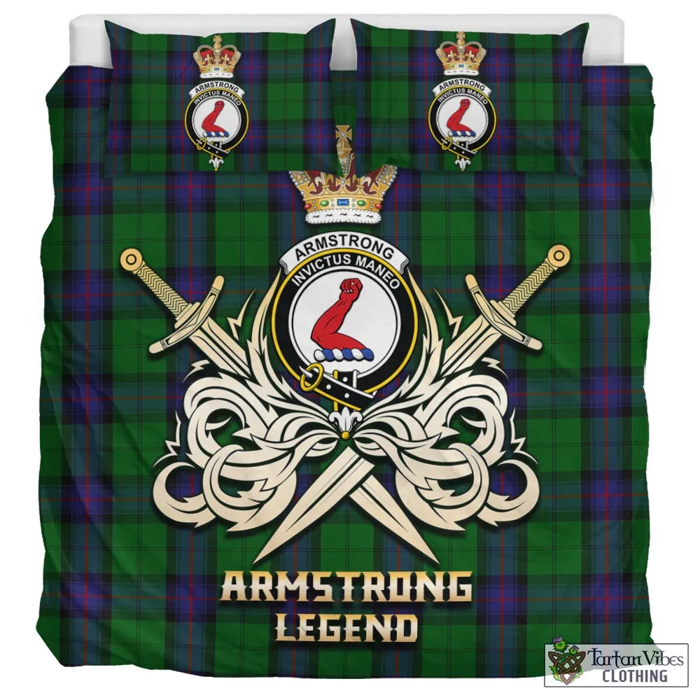 Armstrong Tartan Bedding Set with Clan Crest and the Golden Sword of Courageous Legacy