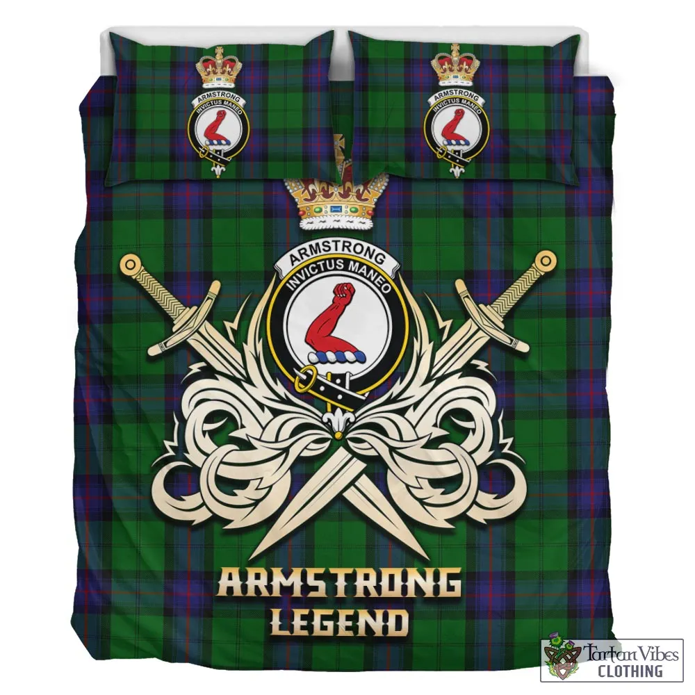 Armstrong Tartan Bedding Set with Clan Crest and the Golden Sword of Courageous Legacy