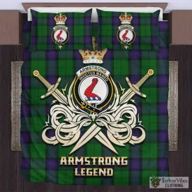 Armstrong Tartan Bedding Set with Clan Crest and the Golden Sword of Courageous Legacy