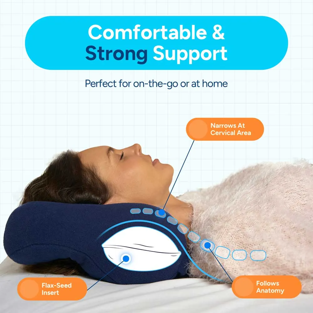 Award-Winning Chiropractic Neck Pillow for Sleeping and Travel, Blue, Medium