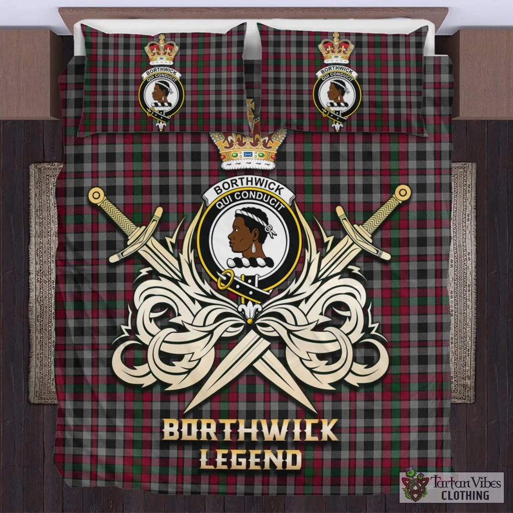 Borthwick Tartan Bedding Set with Clan Crest and the Golden Sword of Courageous Legacy