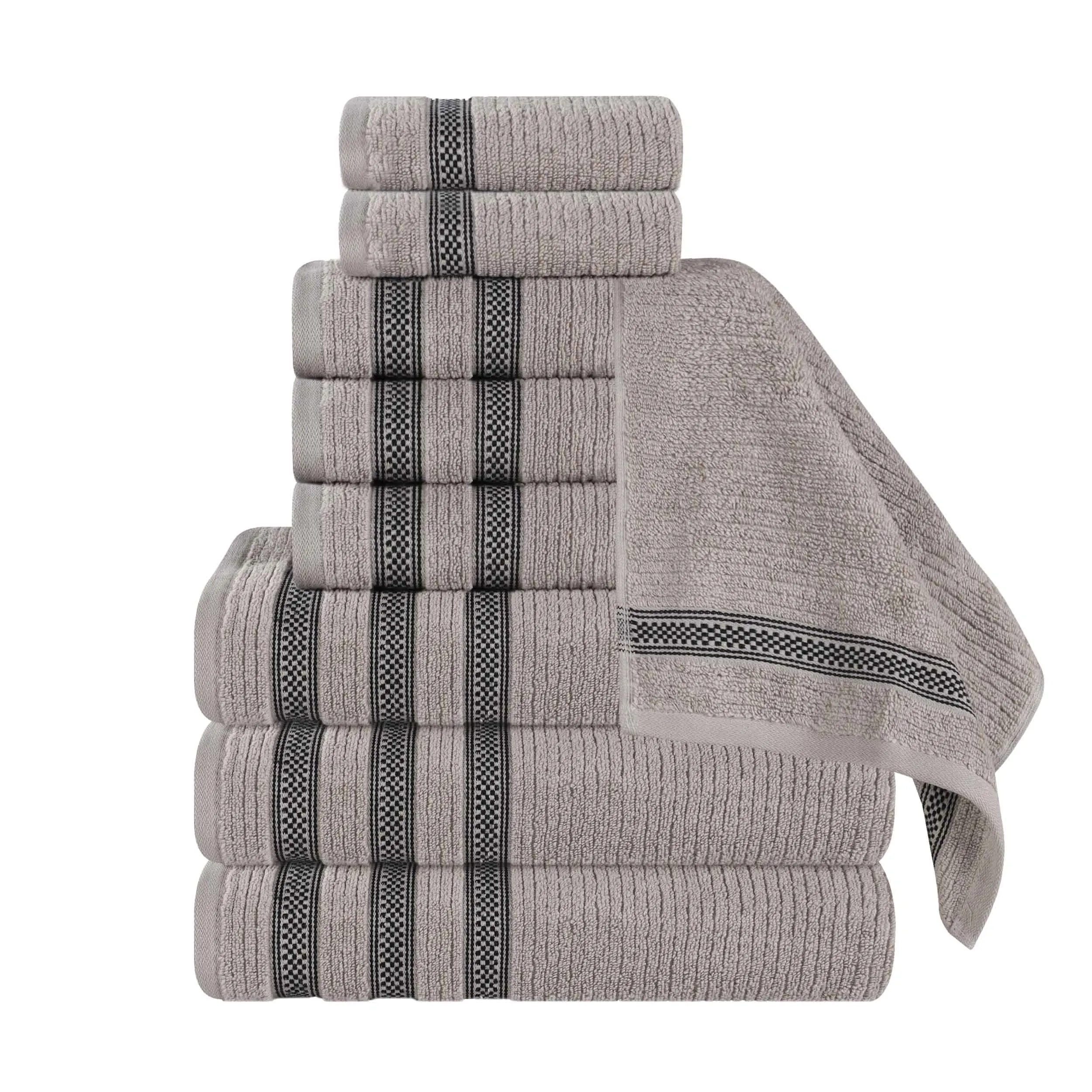 Brea Zero Twist Cotton Ribbed Geometric Border 9 Piece Towel Set