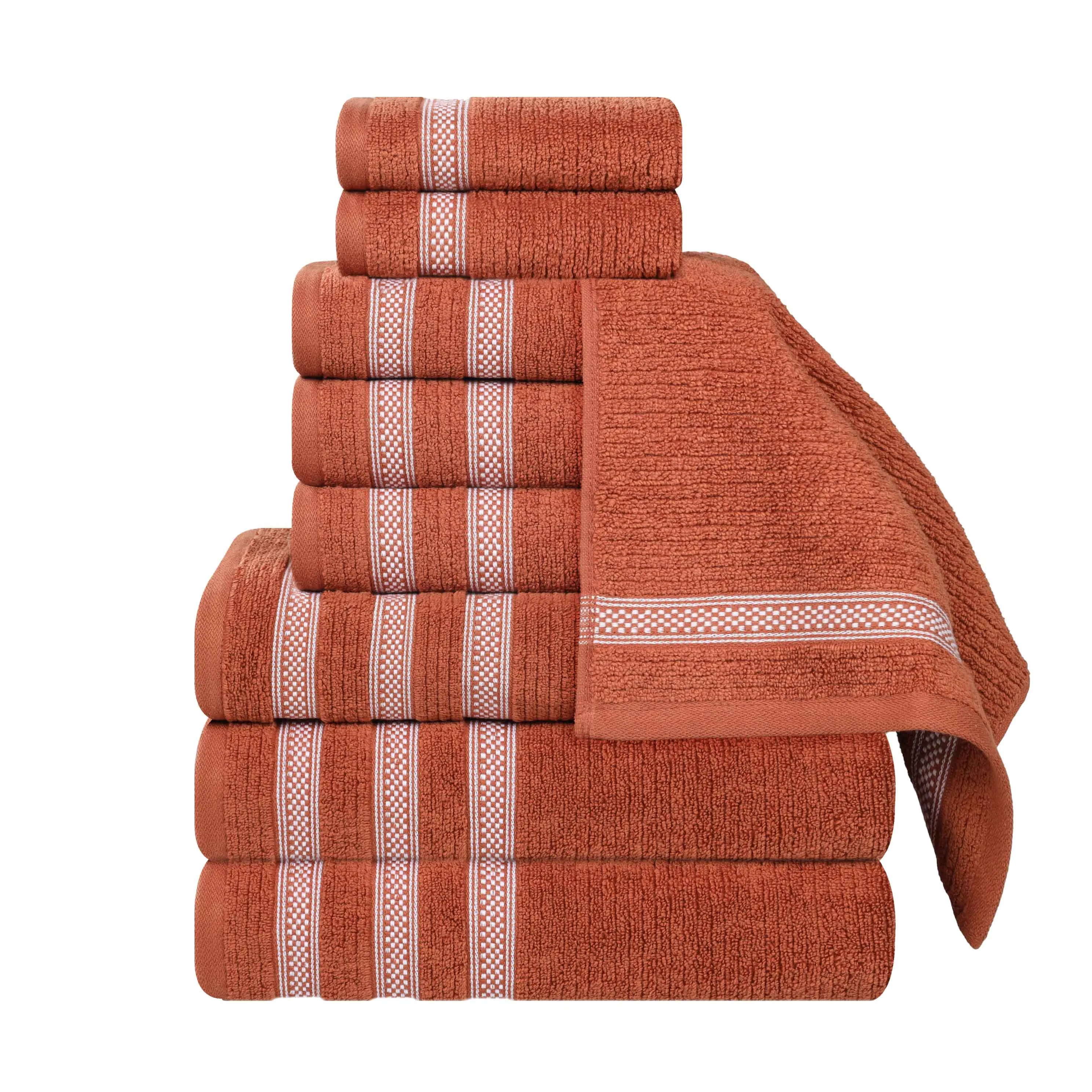 Brea Zero Twist Cotton Ribbed Geometric Border 9 Piece Towel Set