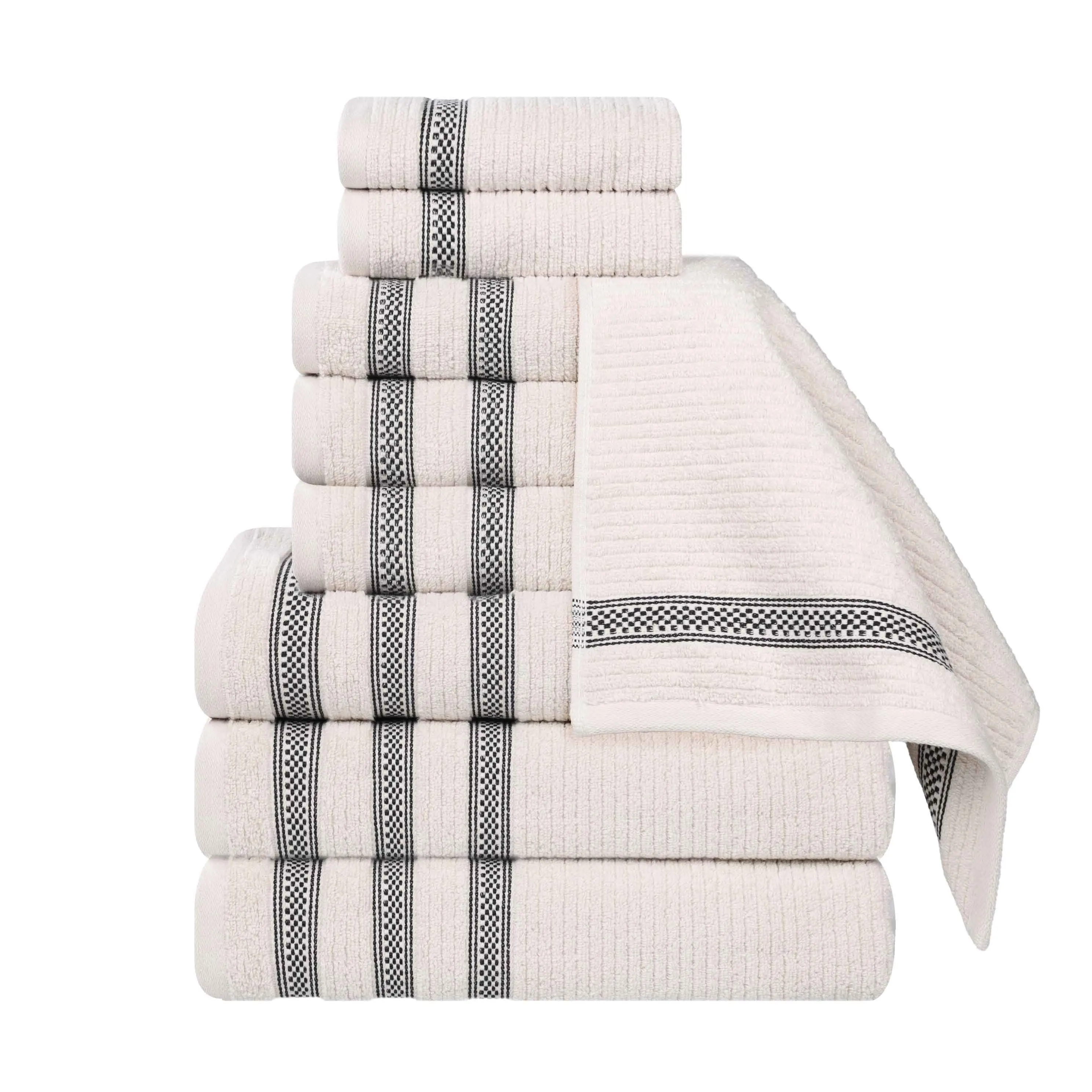 Brea Zero Twist Cotton Ribbed Geometric Border 9 Piece Towel Set