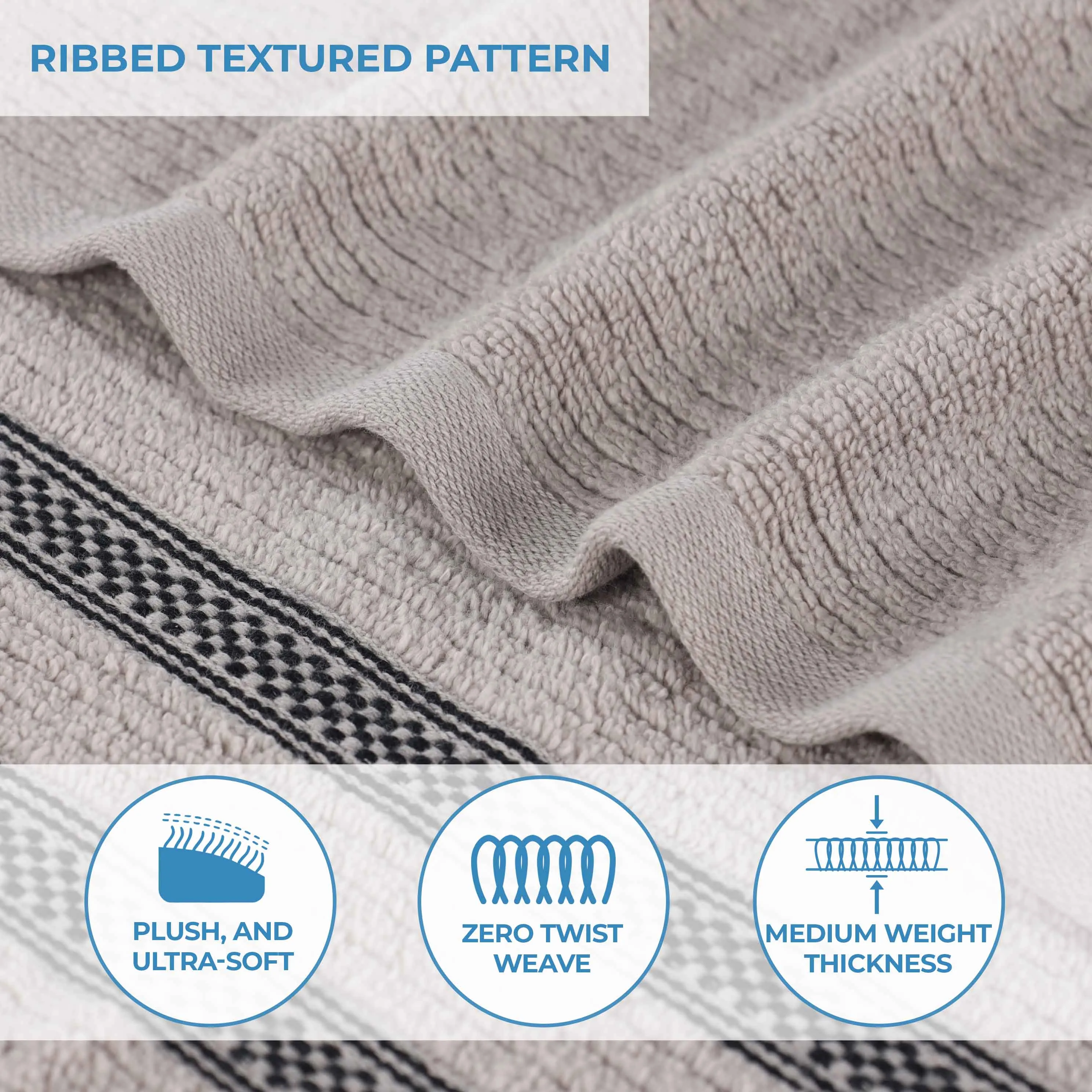 Brea Zero Twist Cotton Ribbed Geometric Border 9 Piece Towel Set