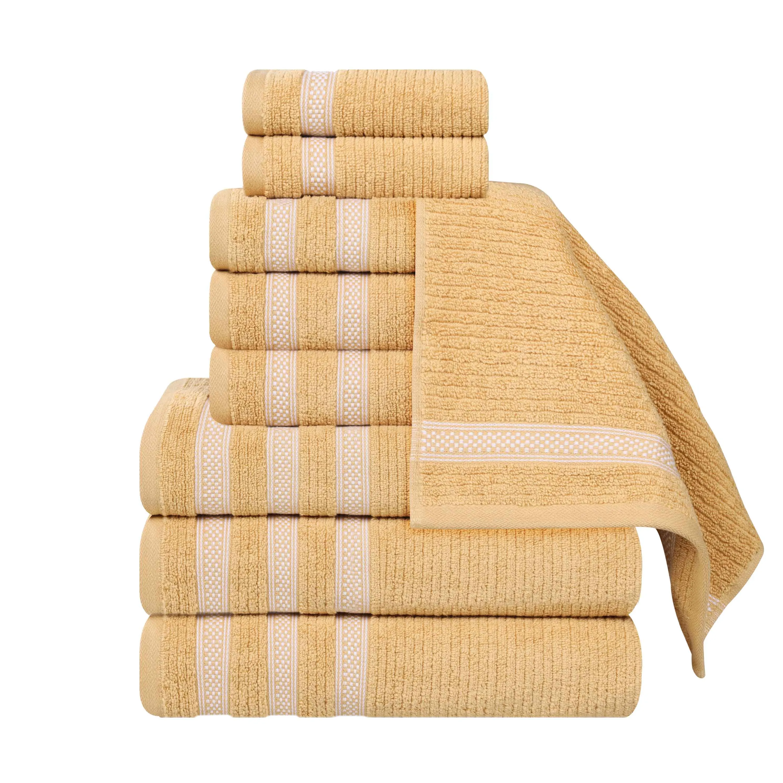 Brea Zero Twist Cotton Ribbed Geometric Border 9 Piece Towel Set