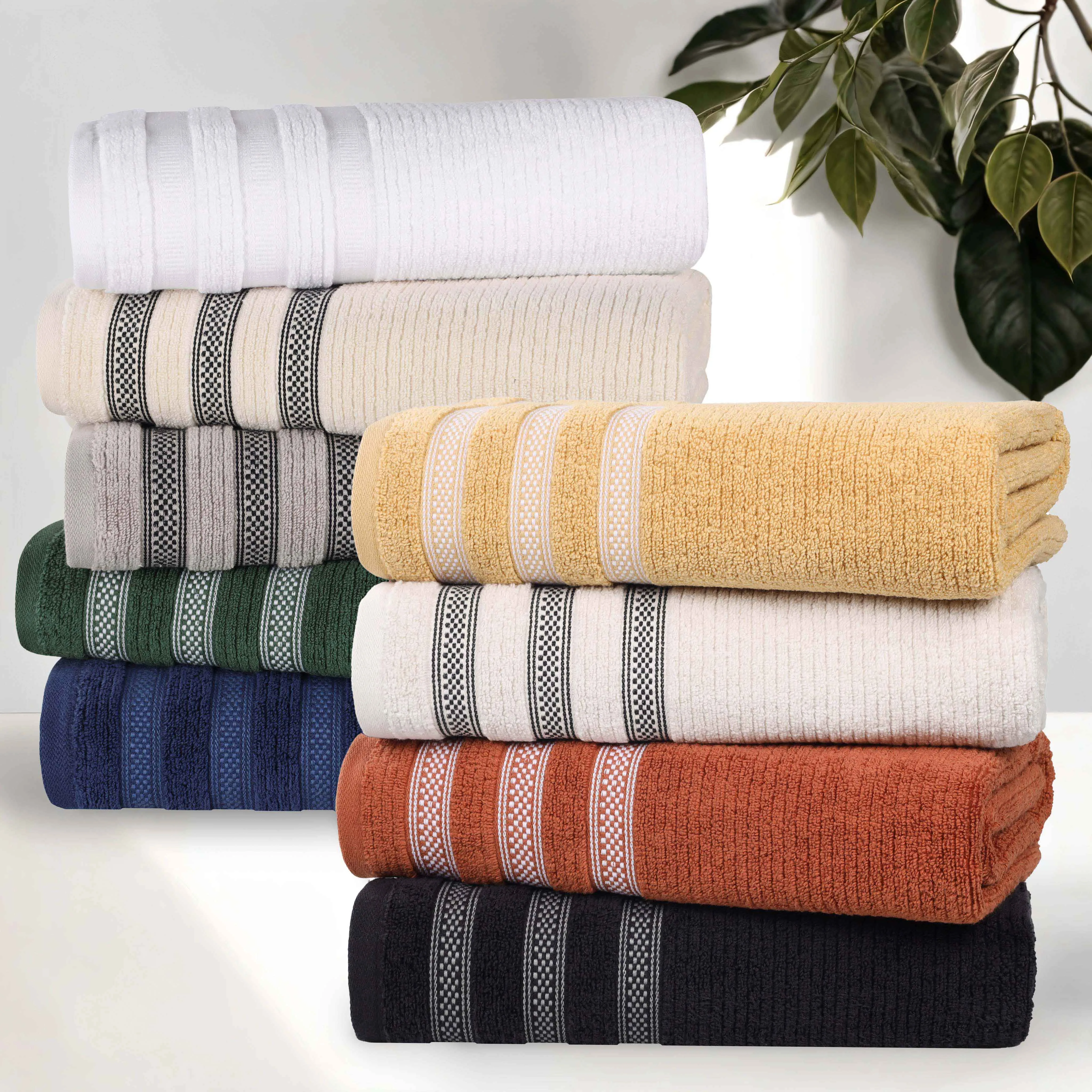 Brea Zero Twist Cotton Ribbed Geometric Border 9 Piece Towel Set