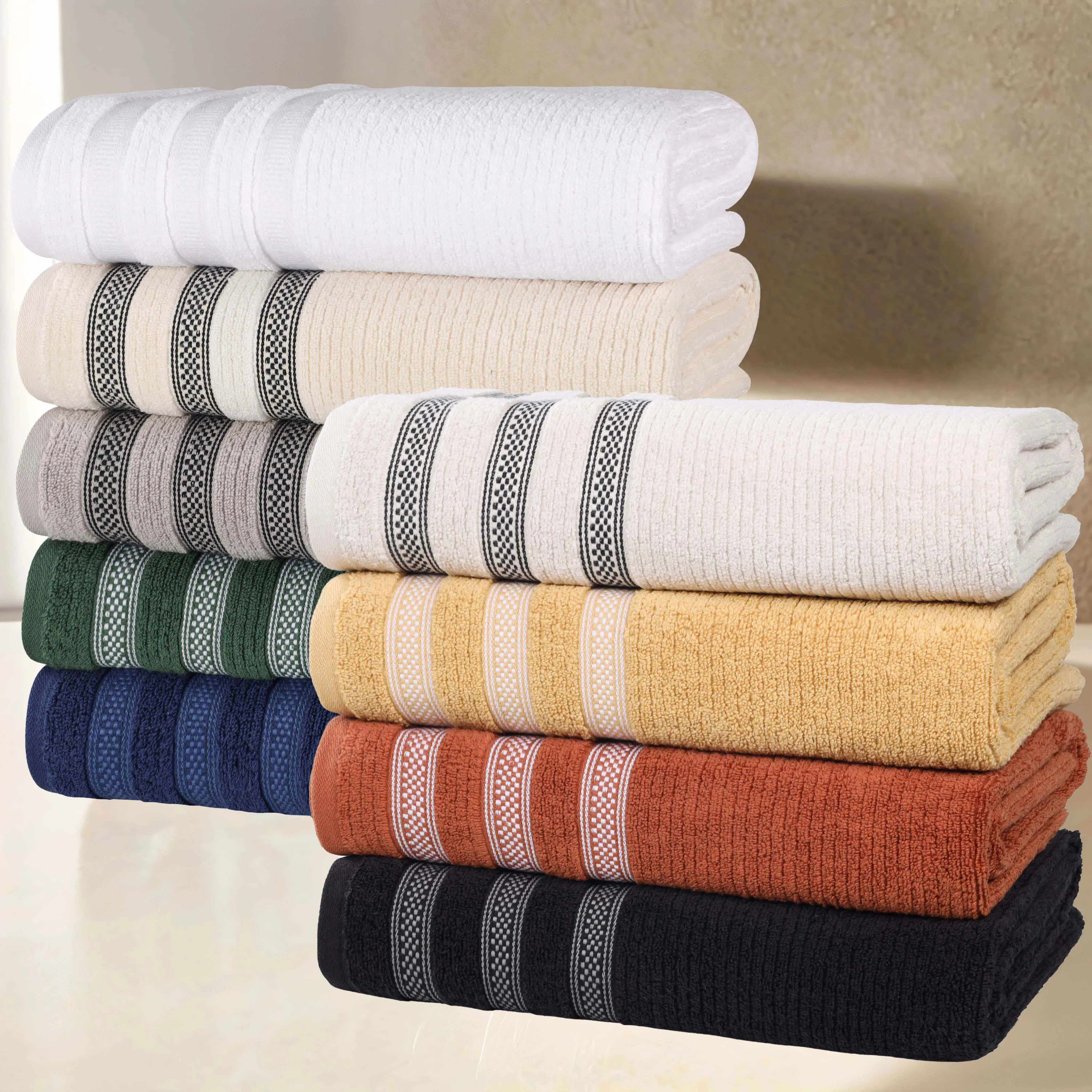 Brea Zero Twist Cotton Ribbed Geometric Border 9 Piece Towel Set