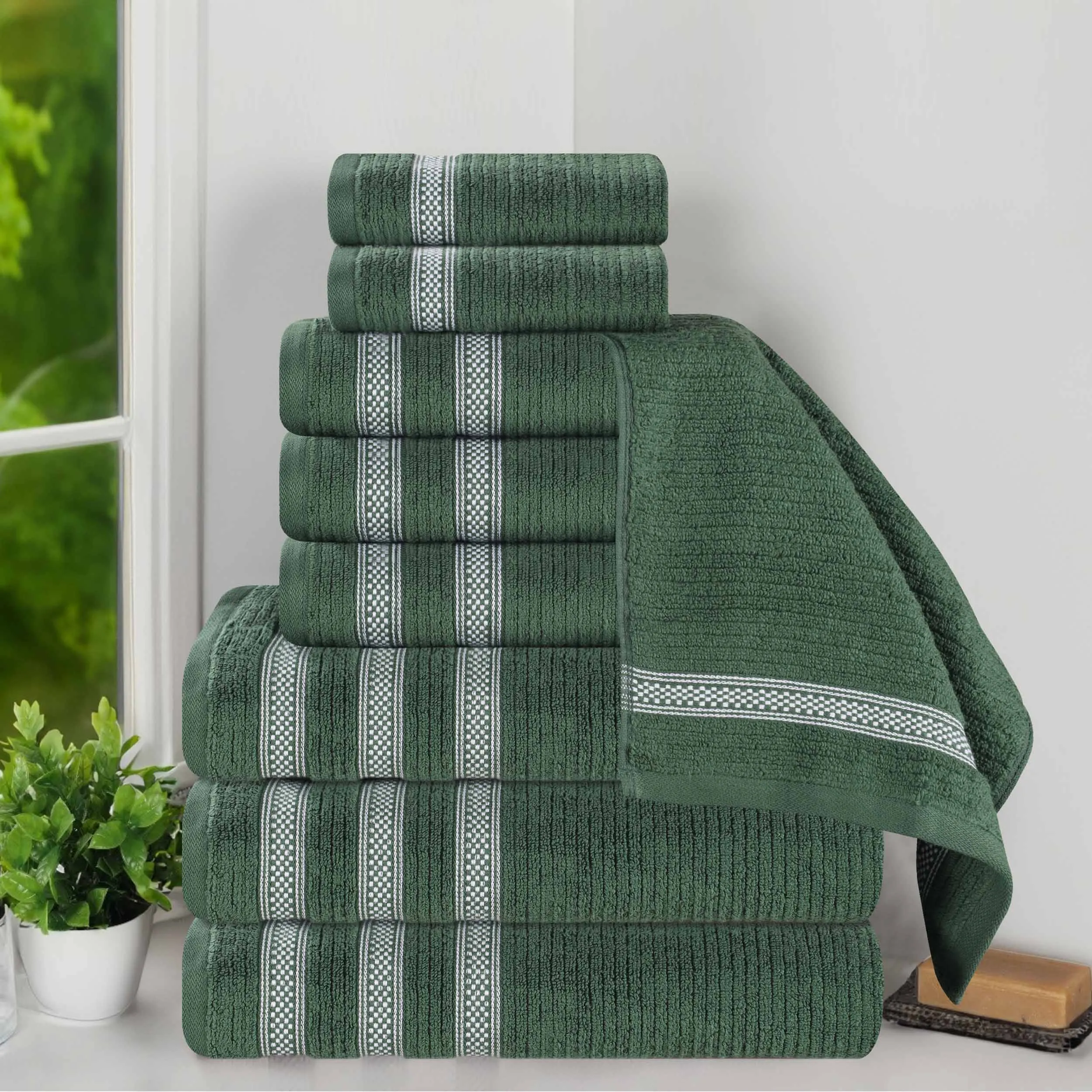 Brea Zero Twist Cotton Ribbed Geometric Border 9 Piece Towel Set