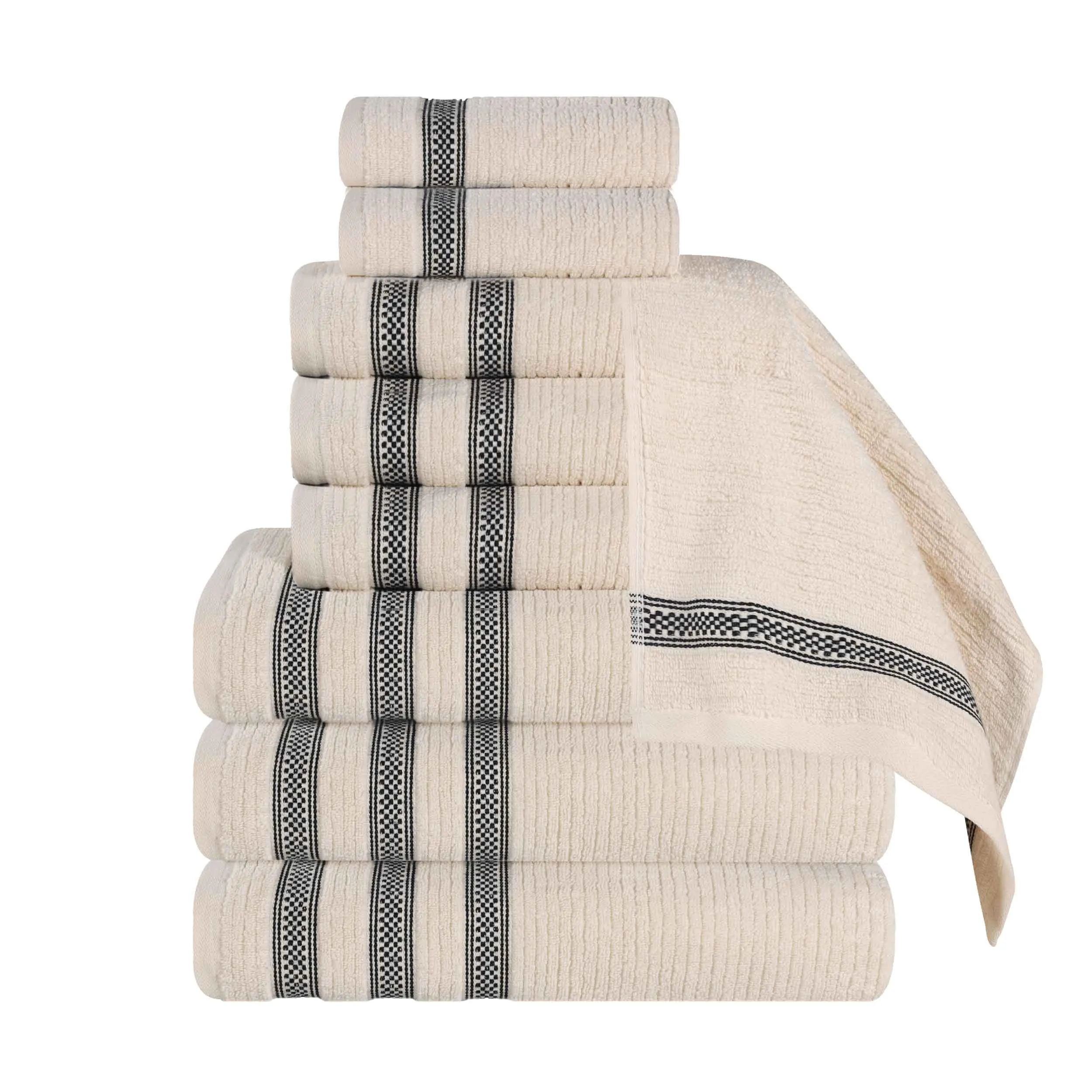 Brea Zero Twist Cotton Ribbed Geometric Border 9 Piece Towel Set