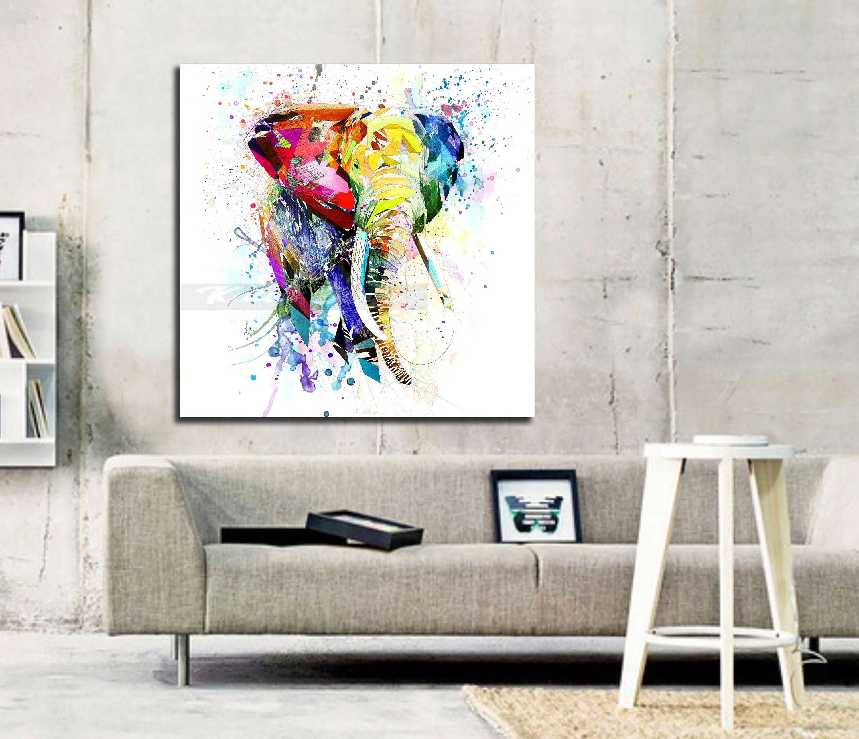 Canvas Print Elephant Colorful Animal Wall Art, Kids Room Decor, Animal Drawing Art