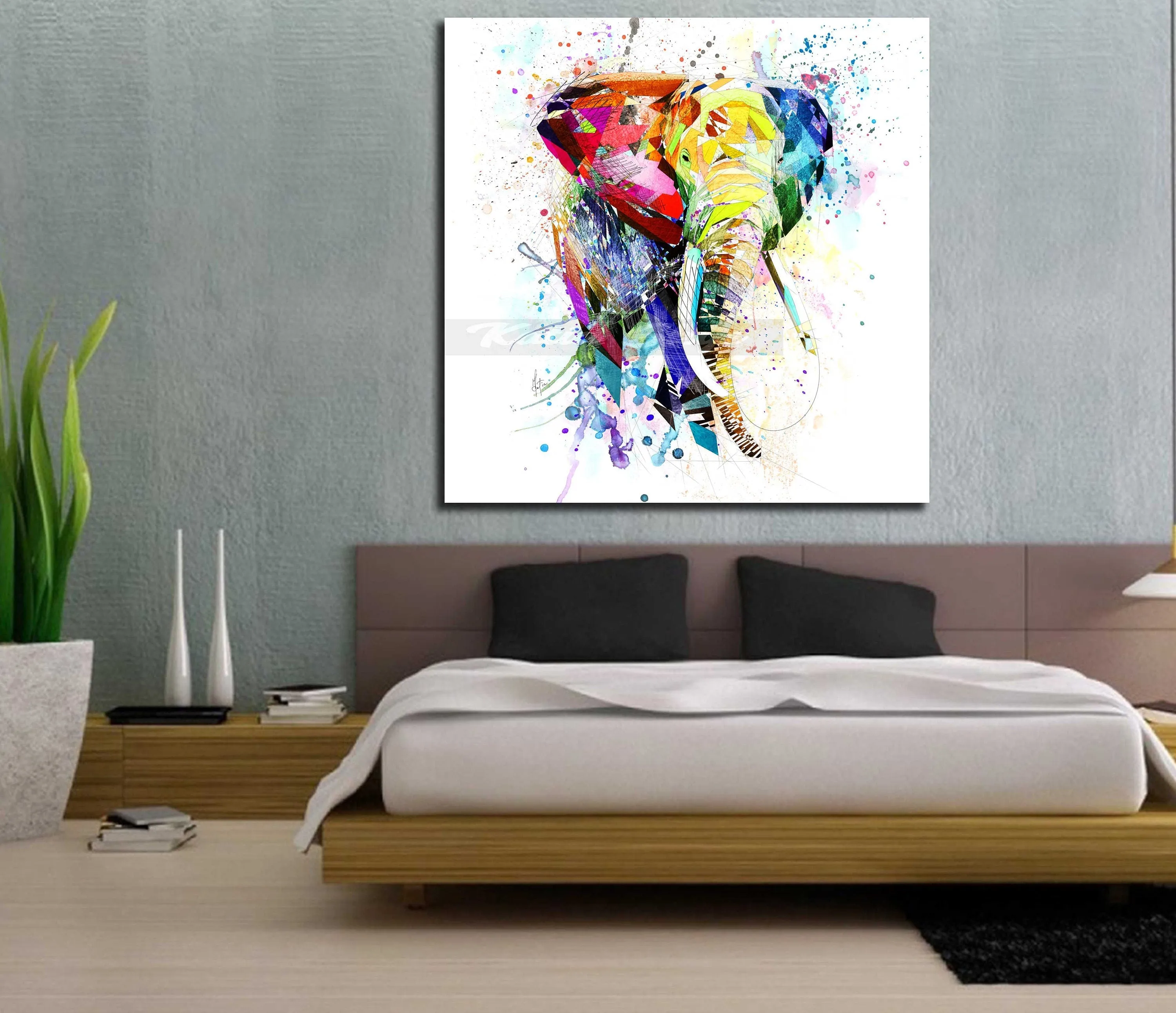 Canvas Print Elephant Colorful Animal Wall Art, Kids Room Decor, Animal Drawing Art