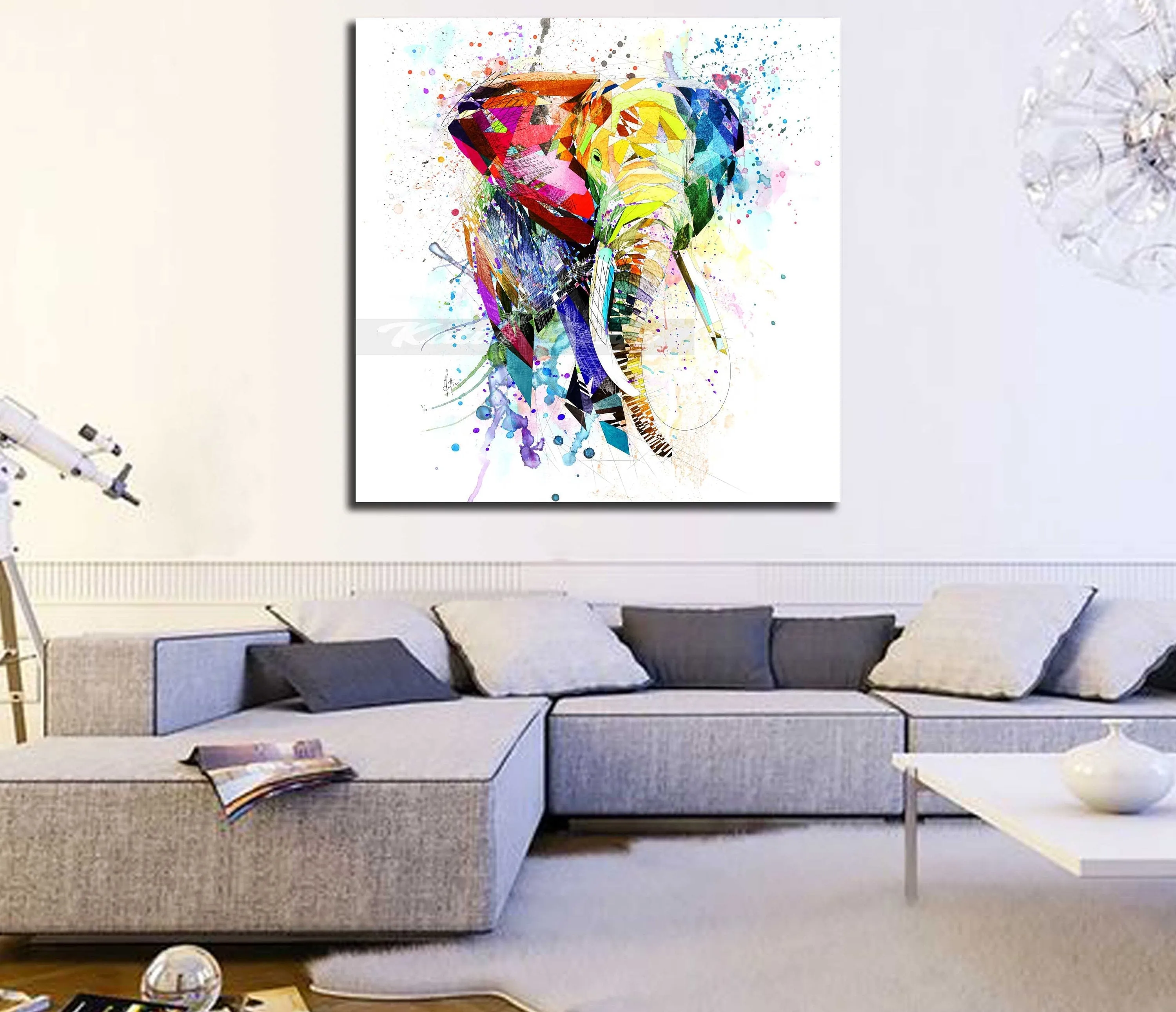 Canvas Print Elephant Colorful Animal Wall Art, Kids Room Decor, Animal Drawing Art