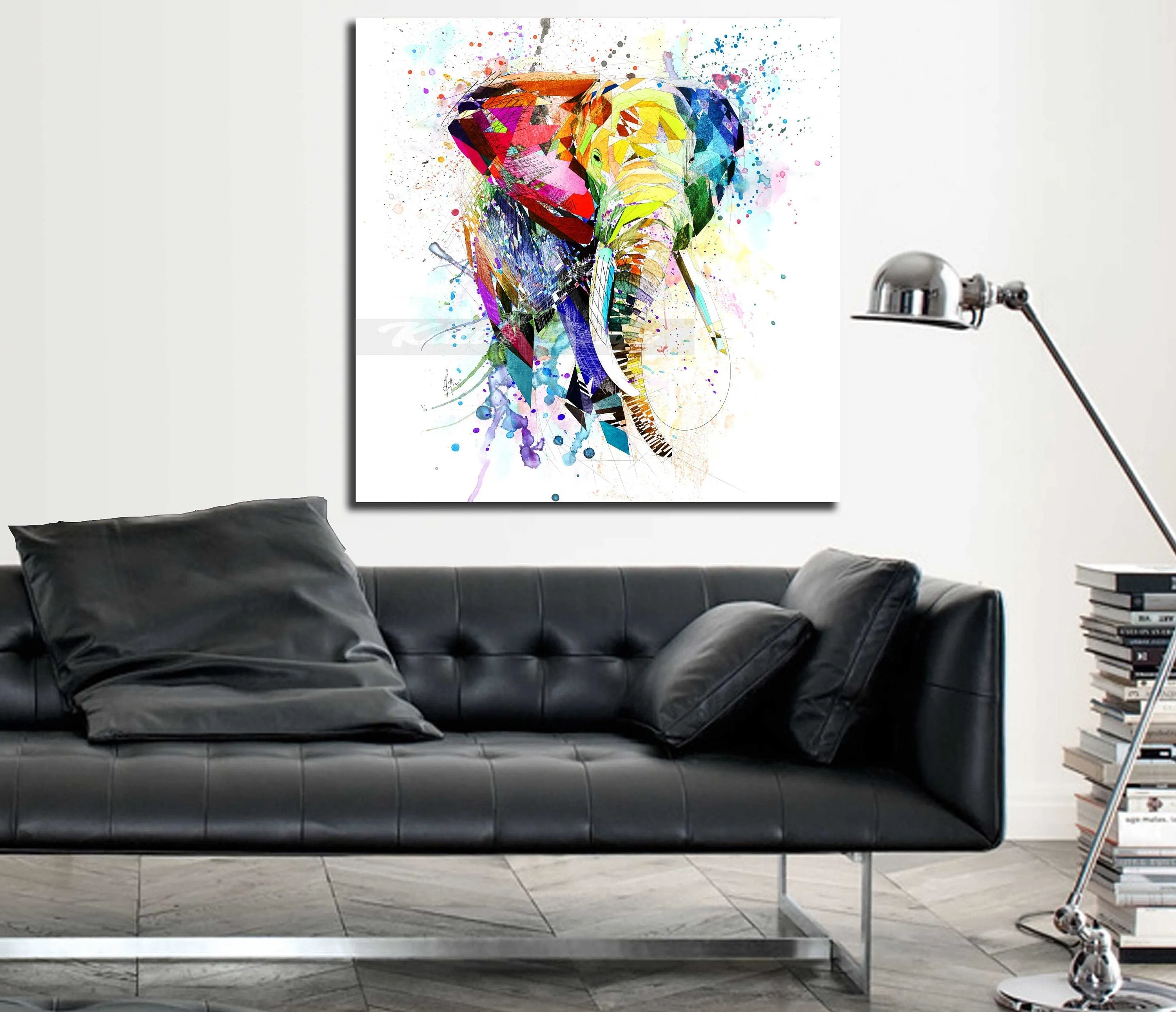 Canvas Print Elephant Colorful Animal Wall Art, Kids Room Decor, Animal Drawing Art