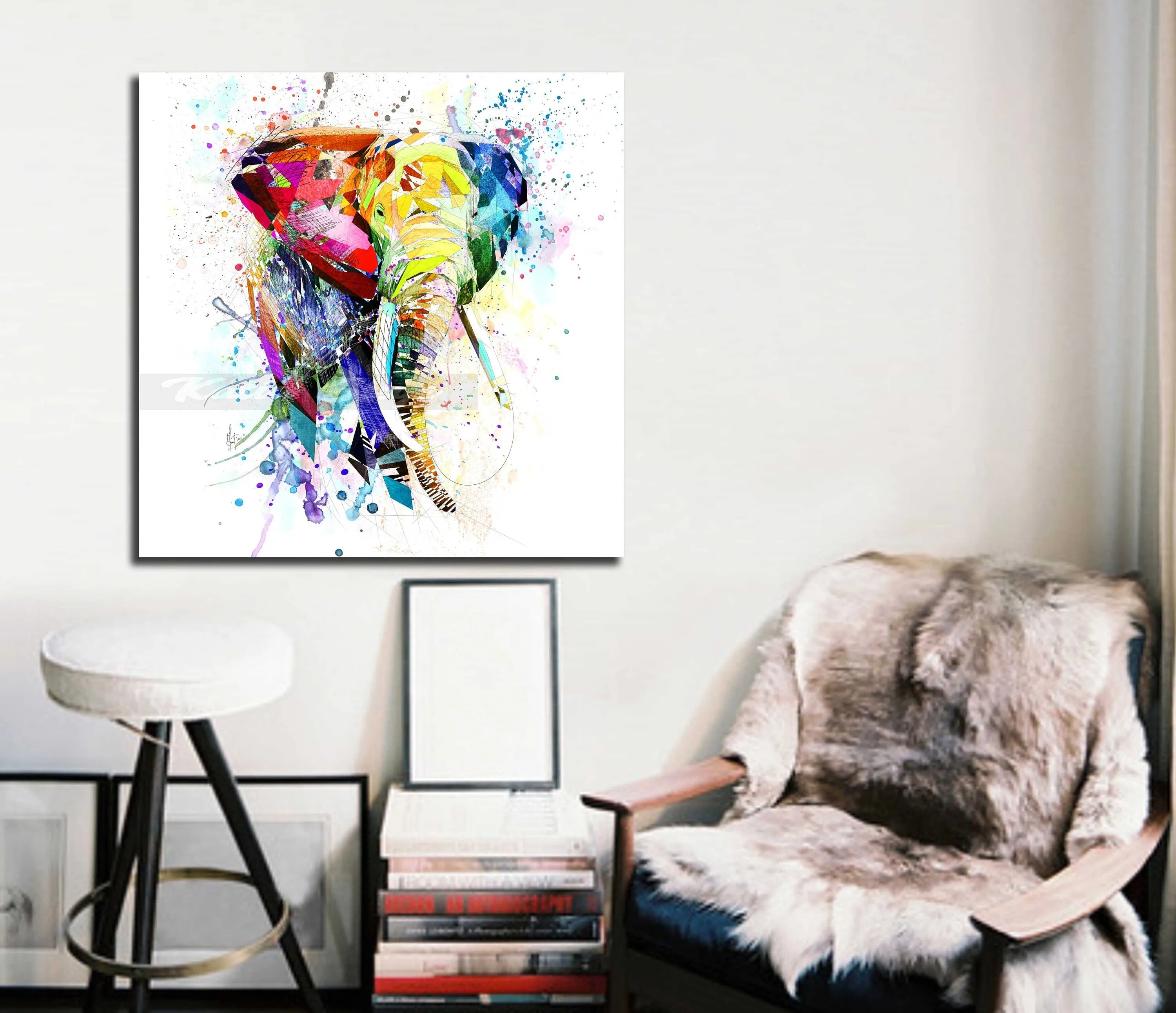 Canvas Print Elephant Colorful Animal Wall Art, Kids Room Decor, Animal Drawing Art