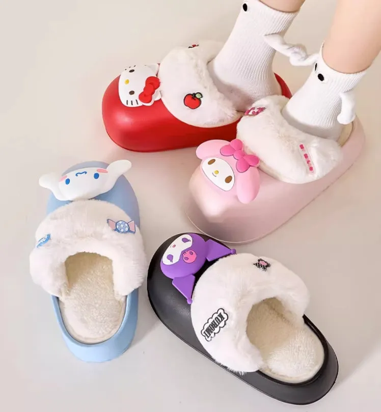 Cartoon Plush Thick-soled Waterproof Slippers