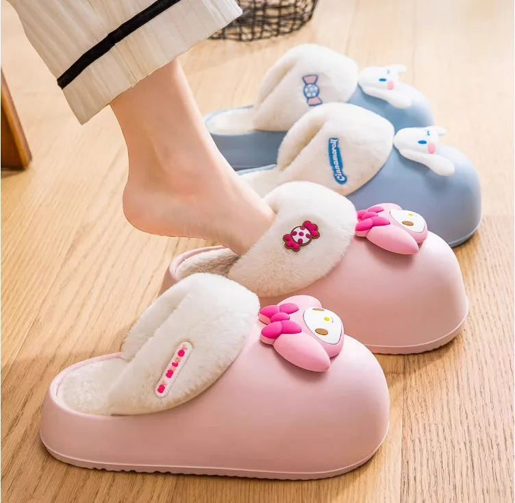 Cartoon Plush Thick-soled Waterproof Slippers