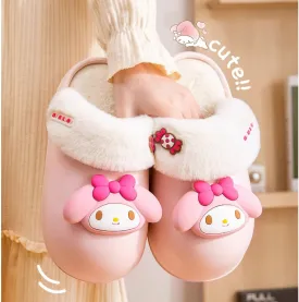 Cartoon Plush Thick-soled Waterproof Slippers