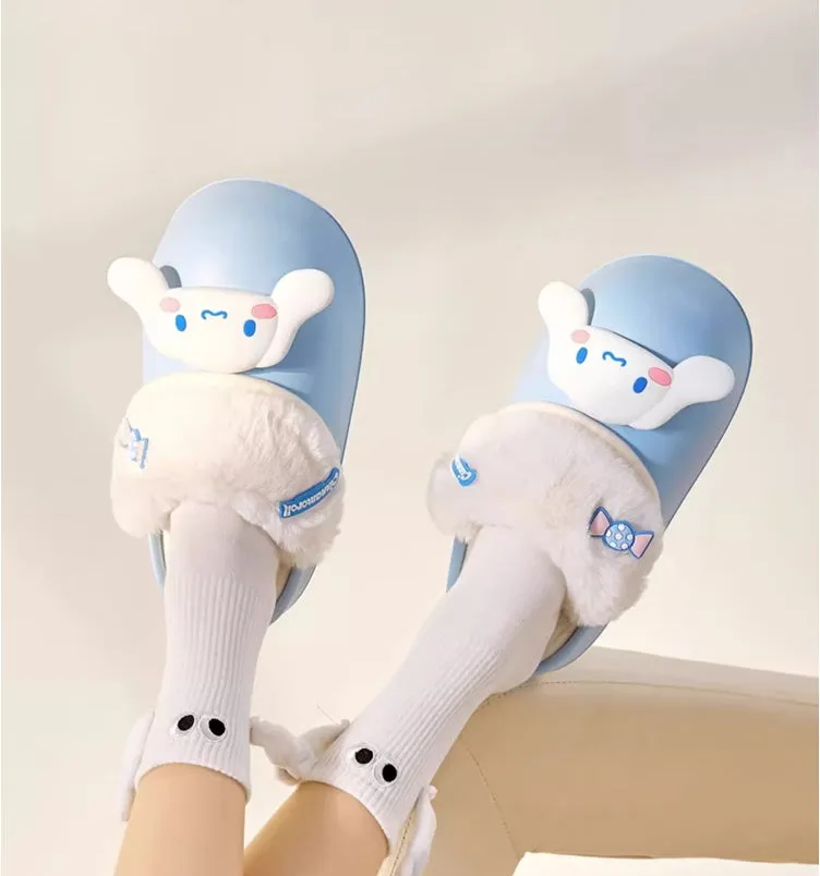 Cartoon Plush Thick-soled Waterproof Slippers