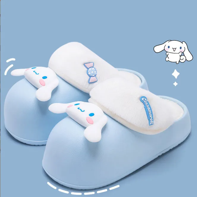 Cartoon Plush Thick-soled Waterproof Slippers