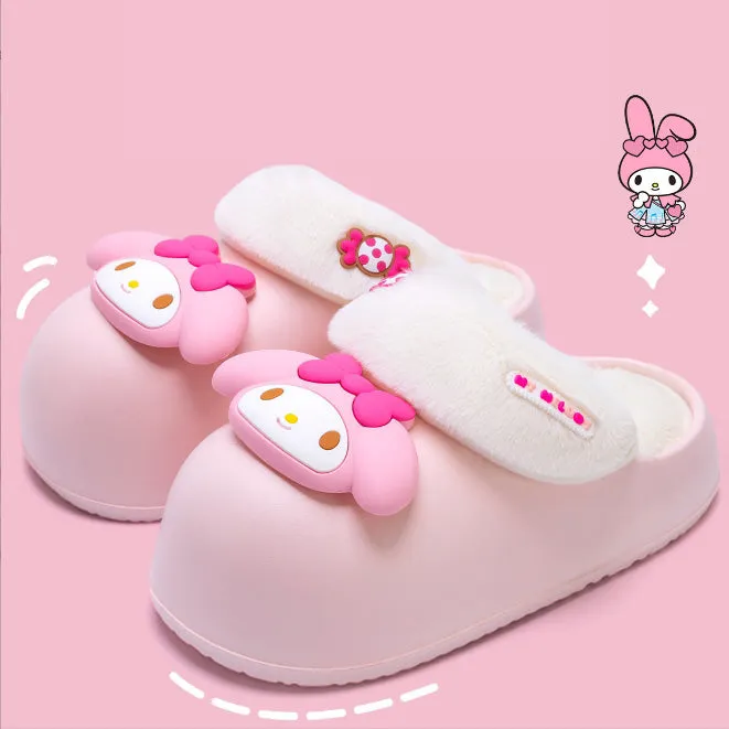 Cartoon Plush Thick-soled Waterproof Slippers