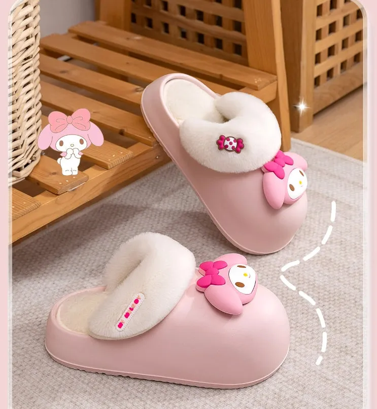 Cartoon Plush Thick-soled Waterproof Slippers