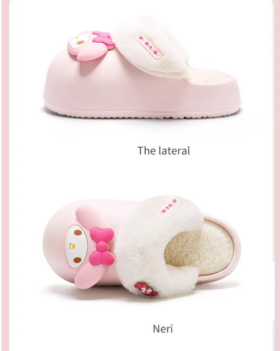 Cartoon Plush Thick-soled Waterproof Slippers