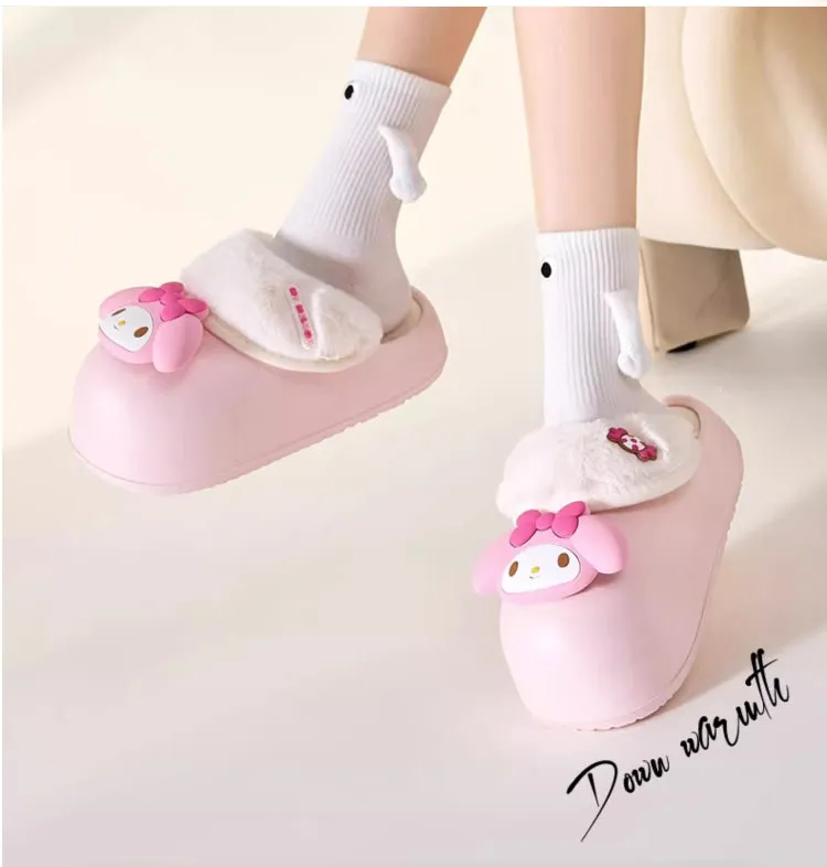 Cartoon Plush Thick-soled Waterproof Slippers