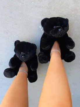 Comfy Teddy Bear Plush Slippers: Black Bear