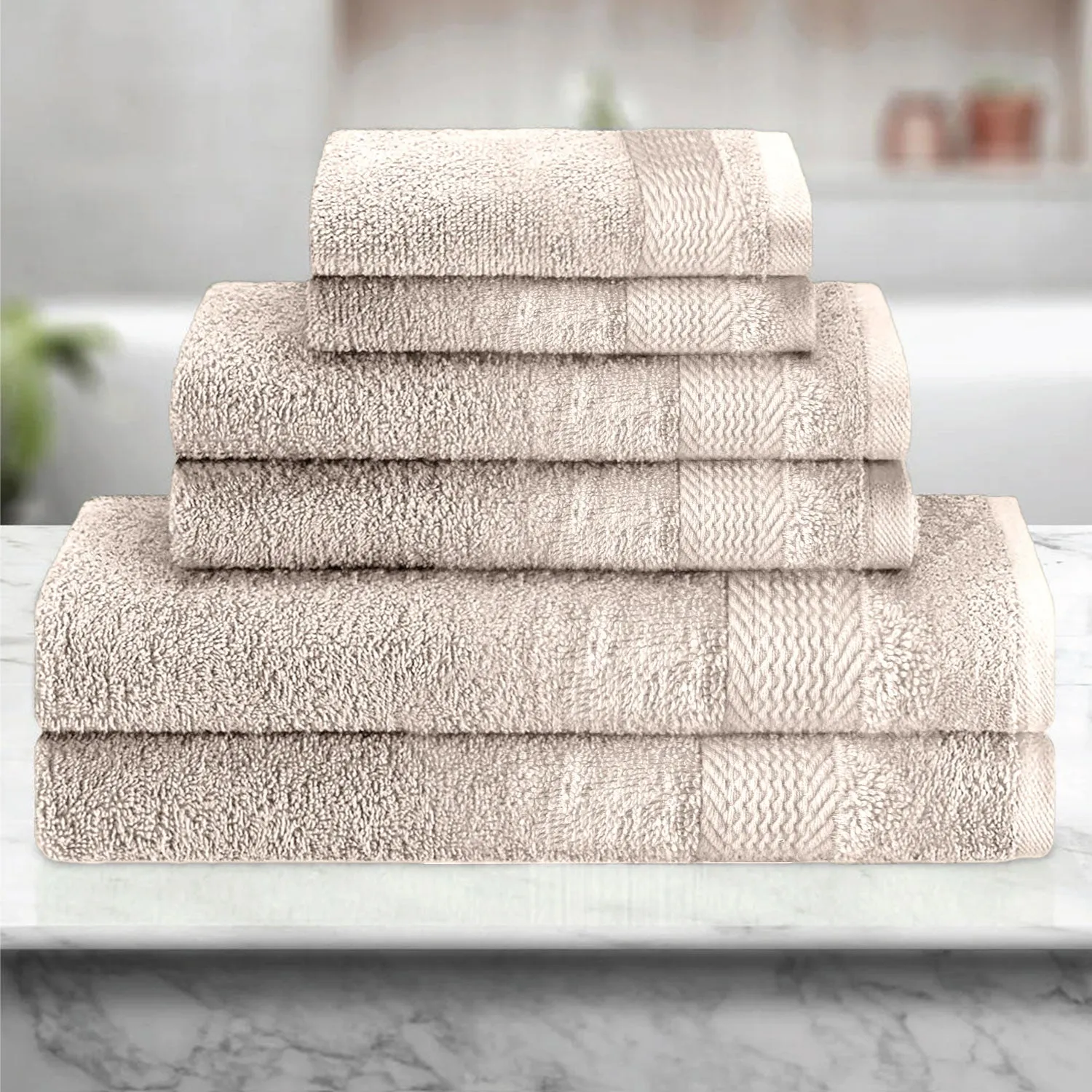 Cotton 6 Piece Towel Set-Soft Feel, Quick Dry, Highly Absorbent Durable Towels