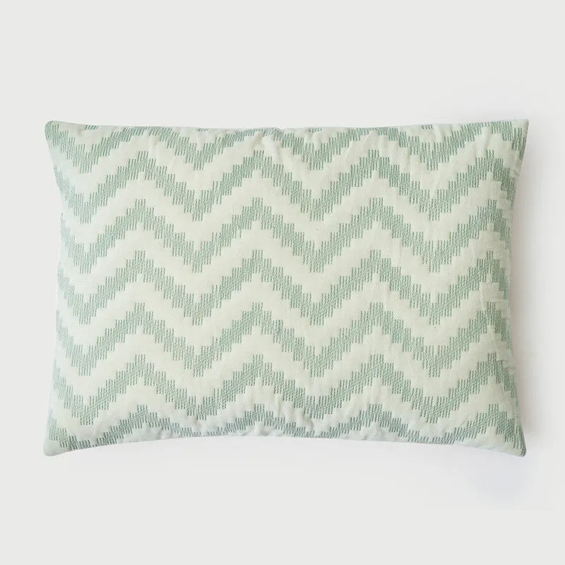 Cotton Cushion Cover | Chevron | Zigzag Pattern | Green | 35 x 50 cm