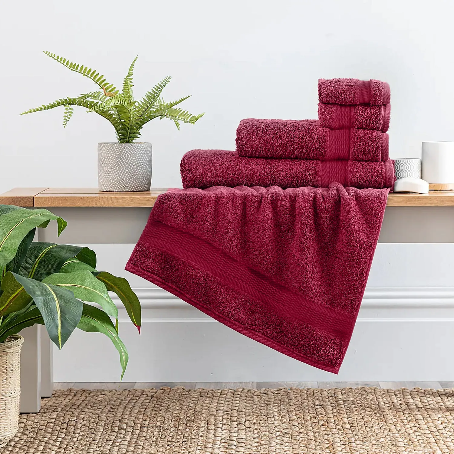 Cotton Home Ultimate Towel Collection - 4 Piece Bundle Burgundy