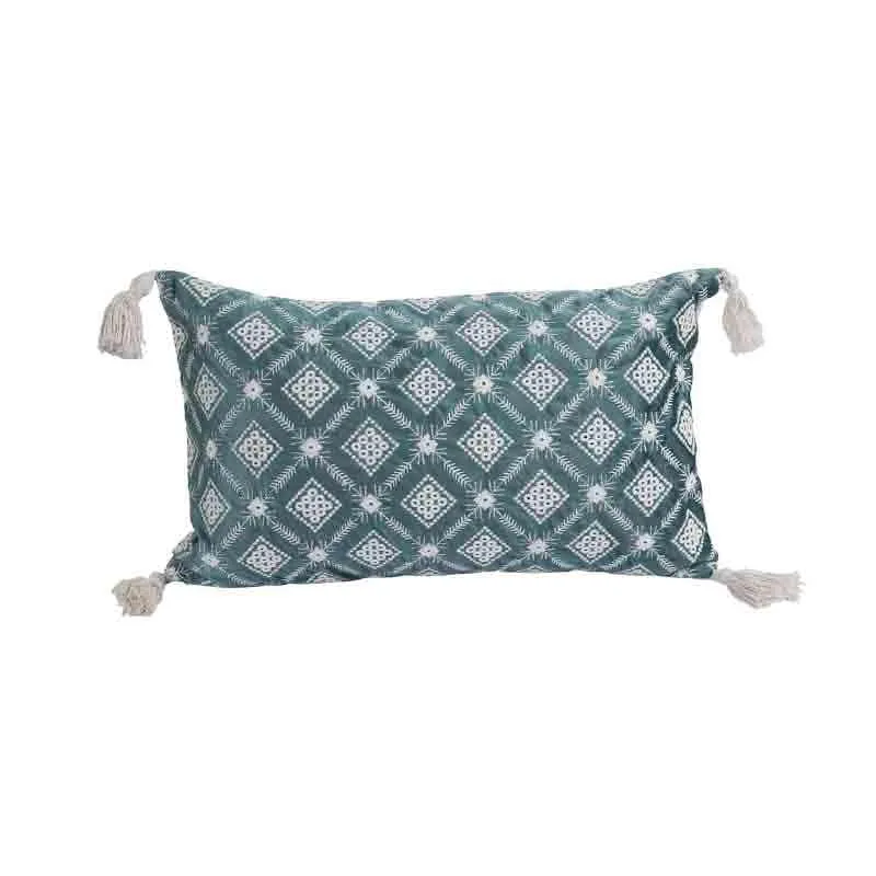 Embroidered Lattice Cushion Cover - (Blue) - Set Of Two