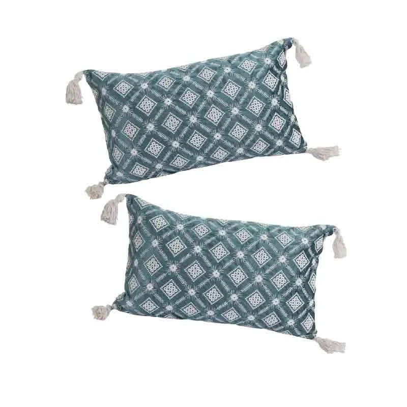 Embroidered Lattice Cushion Cover - (Blue) - Set Of Two