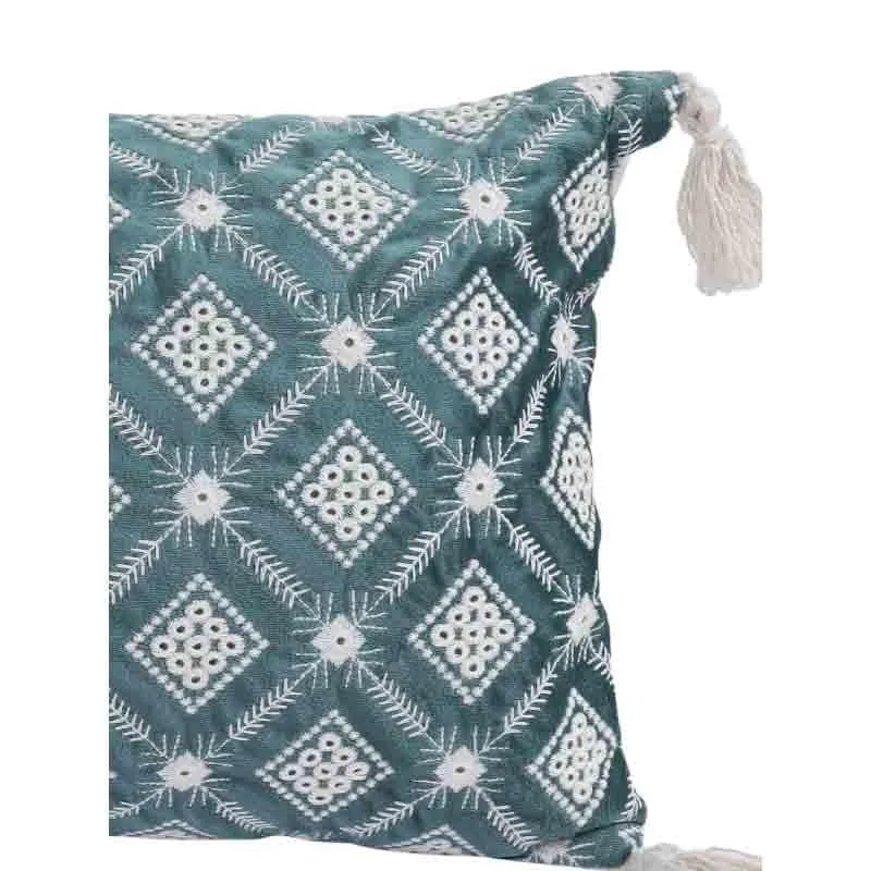 Embroidered Lattice Cushion Cover - (Blue) - Set Of Two